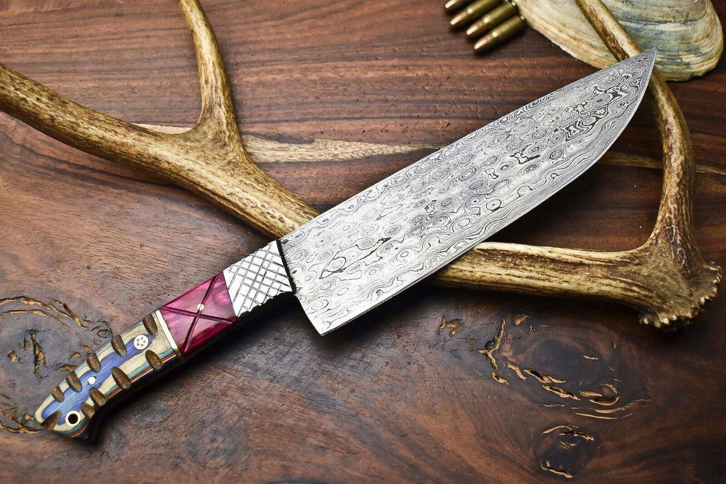 Handmade Damascus Steel Chef Kitchen Knife Full Tang with Sharp Blade