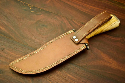 13" Handmade Damascus Bowie Knife | Olive Wood Handle