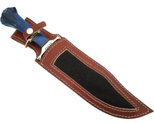 Custom Handmade Damascus Bowie Knife with Camel Bone Handle for Hunting and Camping