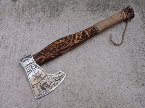 21" Viking Battle Axe – Hand Forged Carbon Steel with Wooden Handle and Custom Leather Sheath
