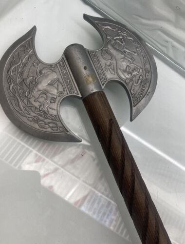 25" Hand Forged Viking Double Blade Axe Battle Ready Steel Axe with Leather Sheath