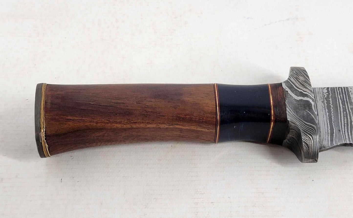 Heritage Forge Damascus Steel Bowie Knife with Wood Handle and Sheath