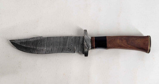 Heritage Forge Damascus Steel Bowie Knife with Wood Handle and Sheath