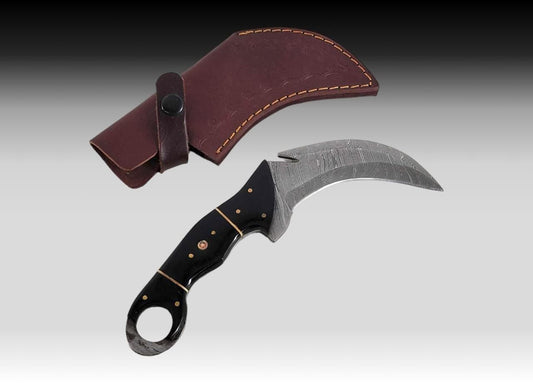9" Handmade Best Karambit Knife Damascus Steel Karambit with Micarta Handle and Sheath