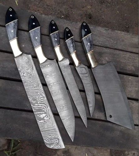 5-Piece Handmade Damascus Steel Chef Knife Set, Kitchen Cutlery, Gift Boxed
