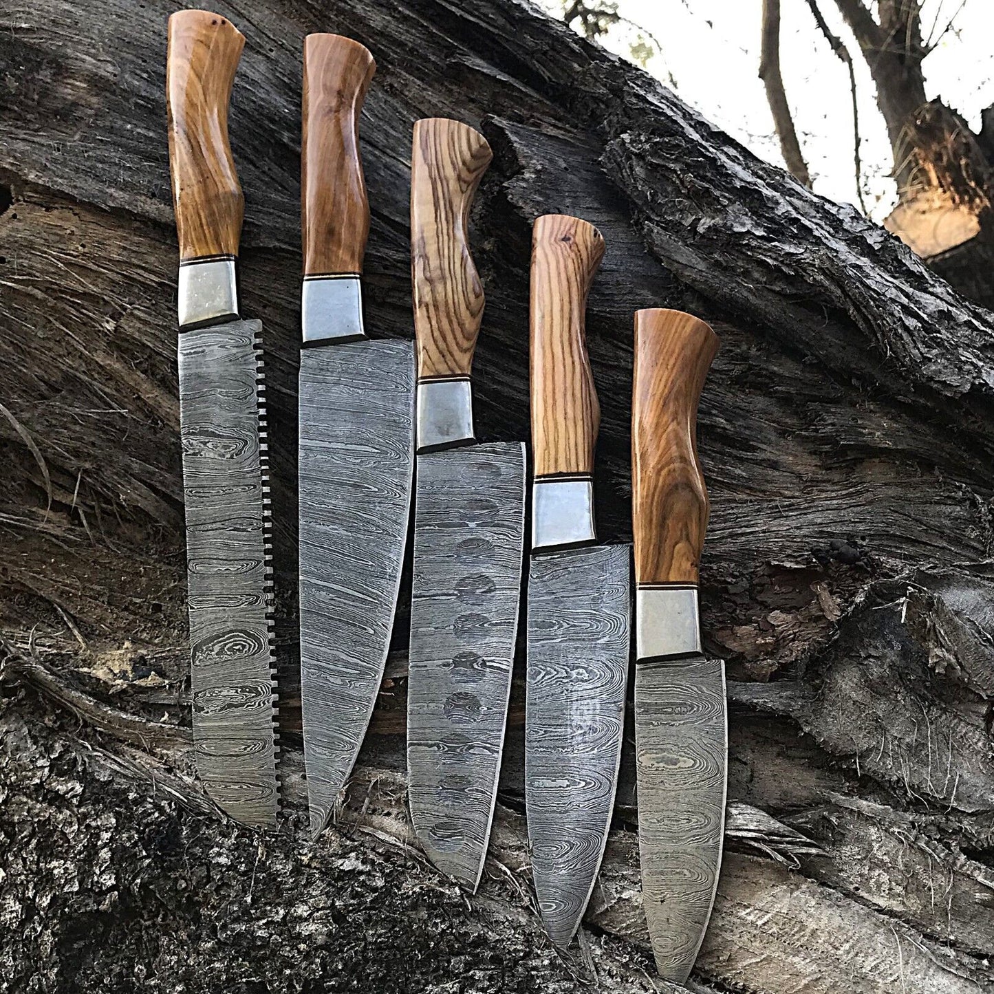 5-Piece Custom Handmade Damascus Steel Chef Knife Set with Sheath