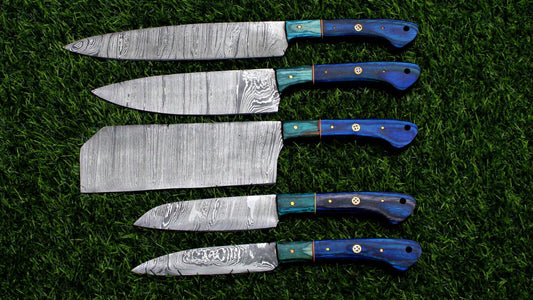 5-Piece Handmade Damascus Steel Chef Knife Set – Custom Kitchen Knives