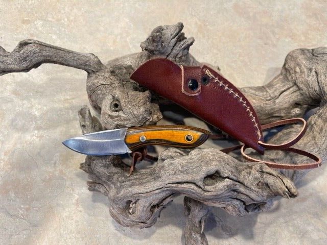 5" Custom Skinner Knife – Carbon Steel Straight Back Blade, Wood Handle & Handmade Leather Sheath