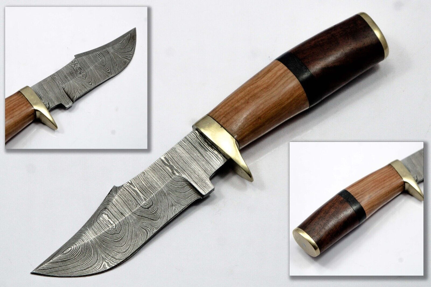 8.5" Damascus Steel Hunting Skinner Knife with Wood Handle – Handmade Fixed Blade
