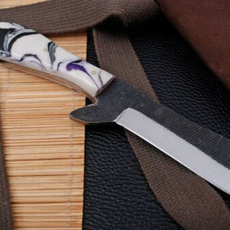 8" Hand Forged Railroad High Carbon Steel Cowboy Bull Cutter Hunting Knife | Resin Handle & Leather Sheath