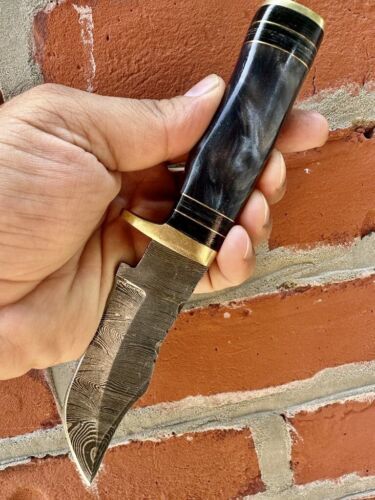 8" Handmade Damascus Steel EDC Hunting Knife – Fixed Blade Survival Skinning Outdoor Knife with Leather Sheath