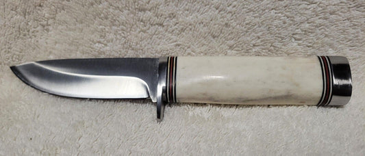8" Skinner Knife – Stainless Steel Blade with Stag Handle & Leather Sheath