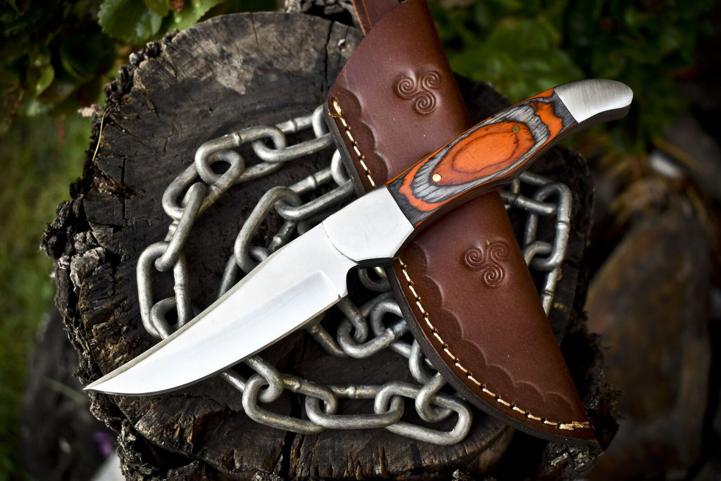 9.5" Handmade Skinner Knife | ATS-34 Steel Blade | Hardwood Handle & Steel Bolster | Hunting & Outdoor