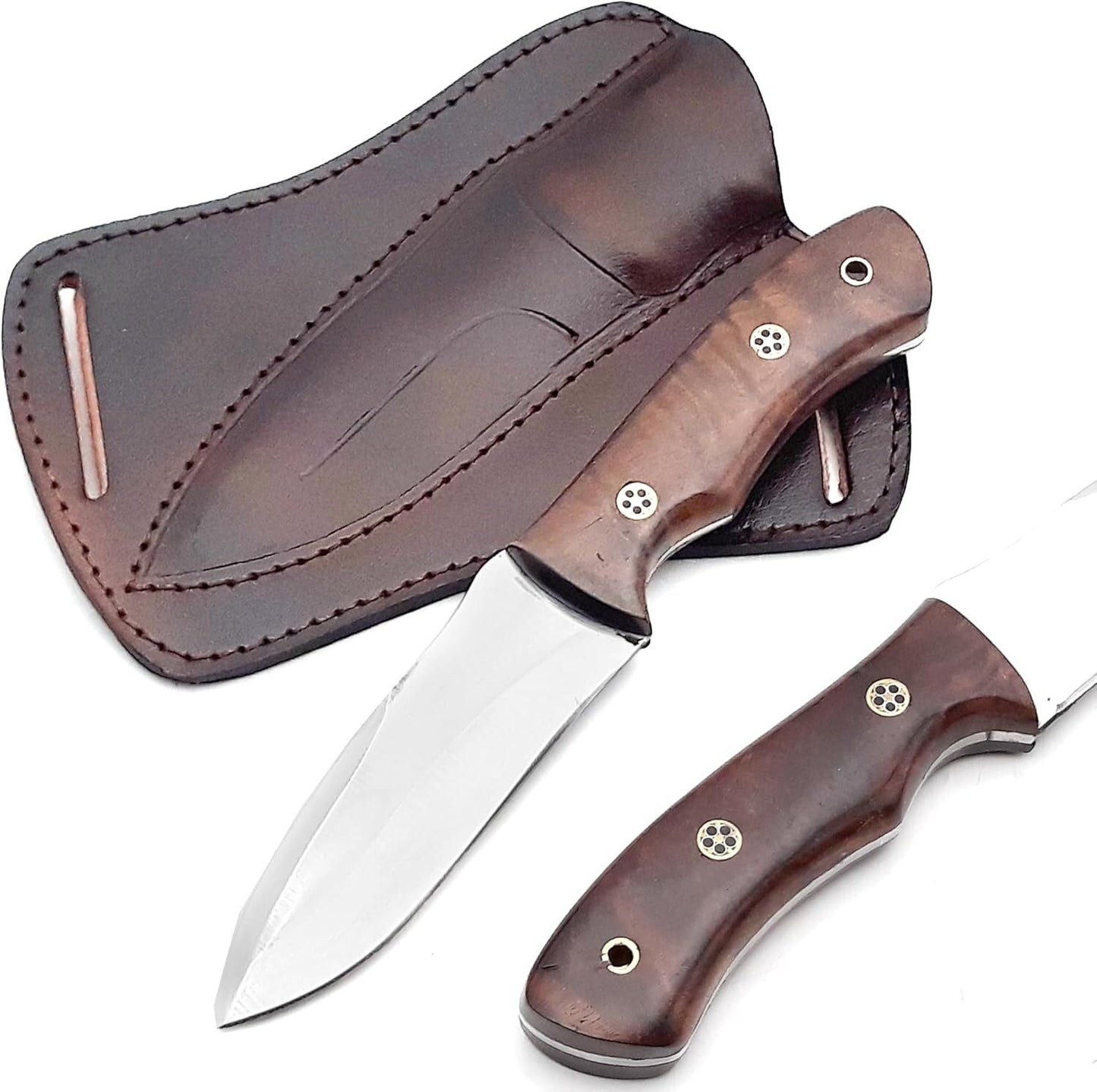 9″ Handmade Carbon Steel Hunting Knife | Rosewood Handle Fixed Blade with Leather Sheath