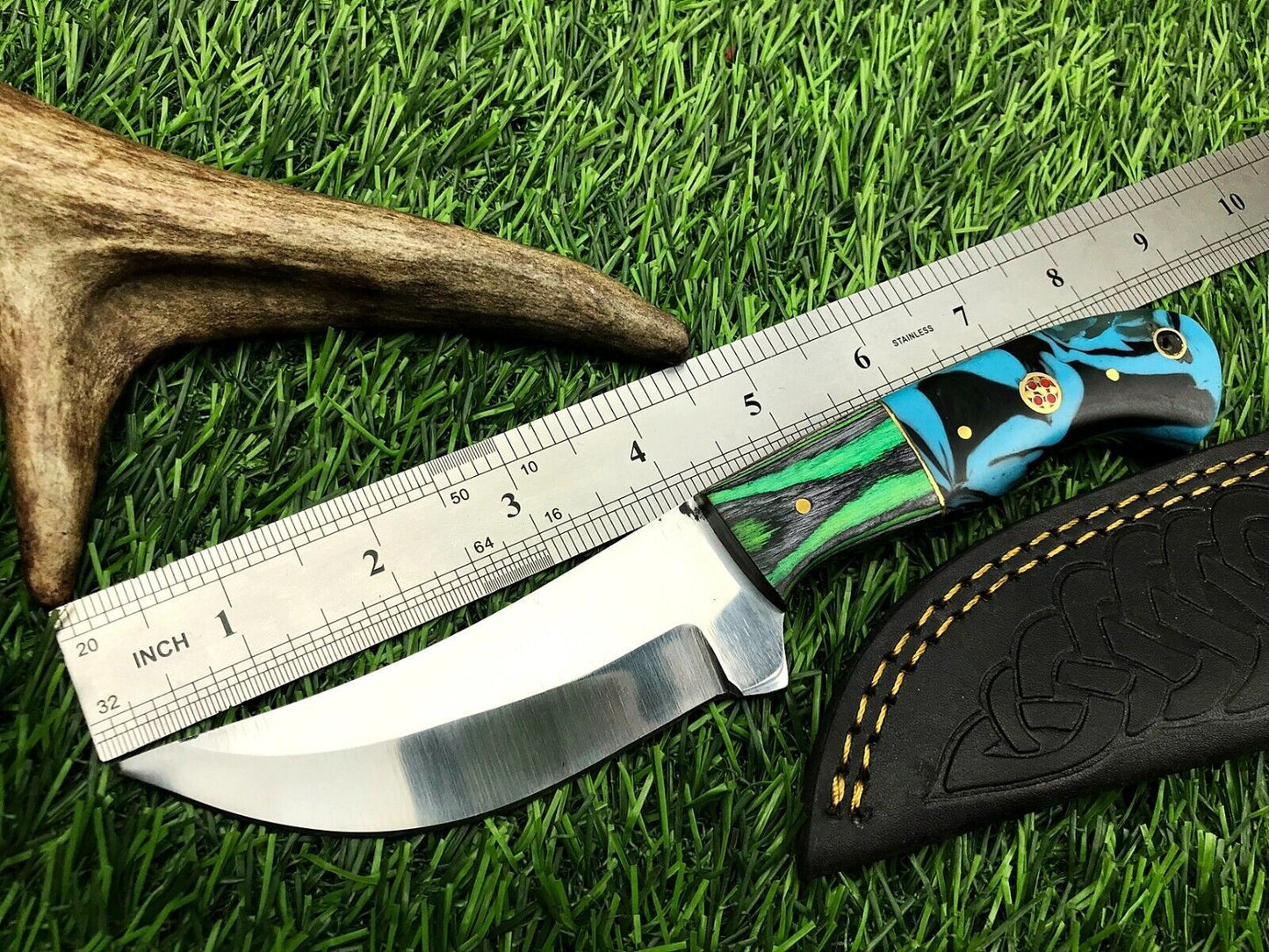 9" Handmade Stainless Steel Skinner Knife with Forged 5" Blade & Leather Sheath