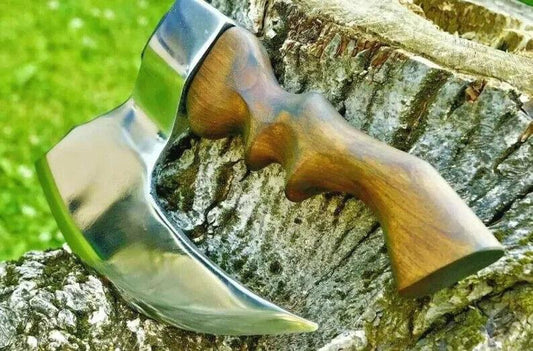 9 Inch Handmade Viking Hatchet with Stainless Steel Blade and Ash Wood Handle – Custom Engraved Meat Cutting Axe with Leather Sheath