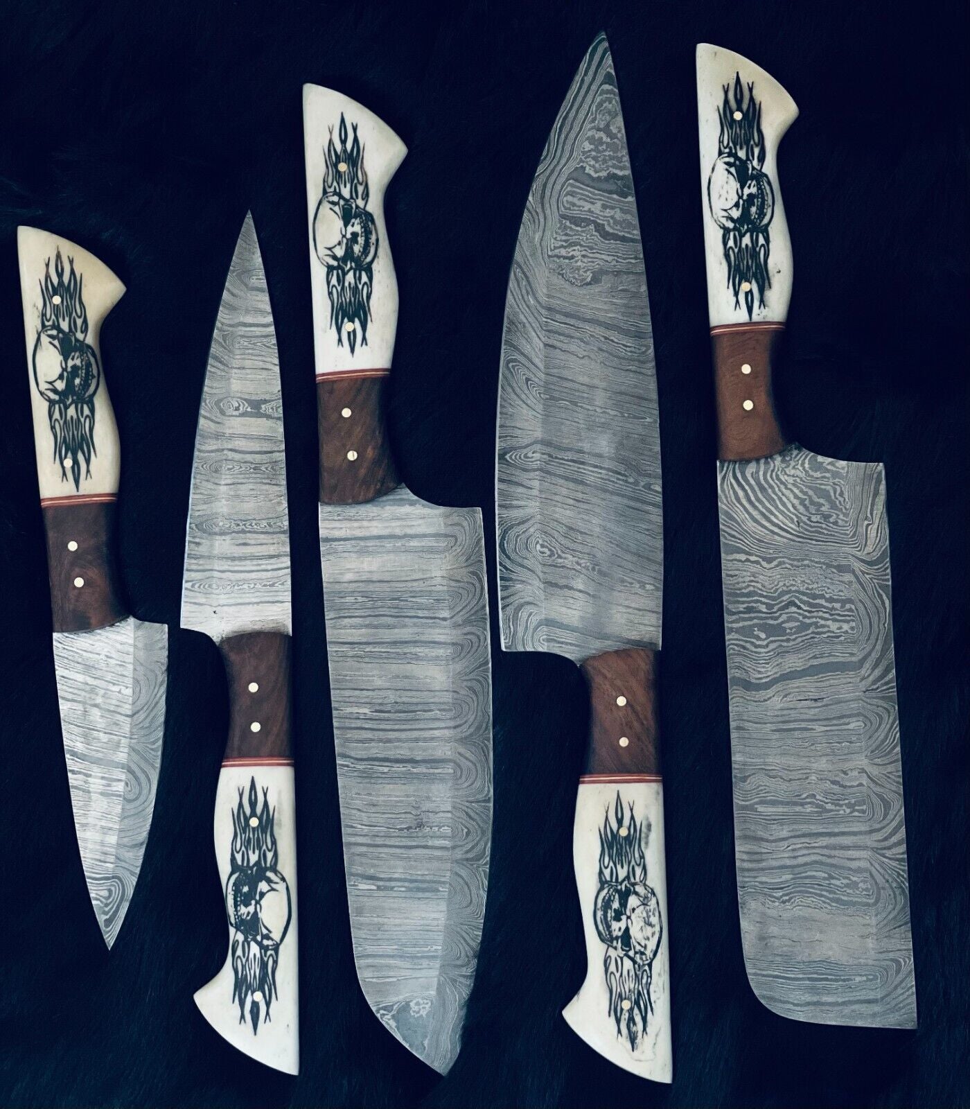 9" to 13" Custom Handmade Damascus Steel Chef Set Kitchen Knifes