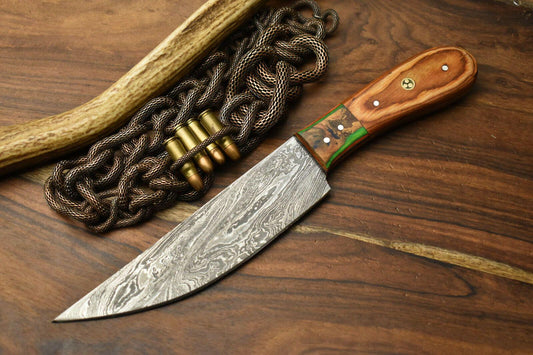 Authentic Damascus Steel Chef Kitchen Knife | Handmade with Hardwood Handle