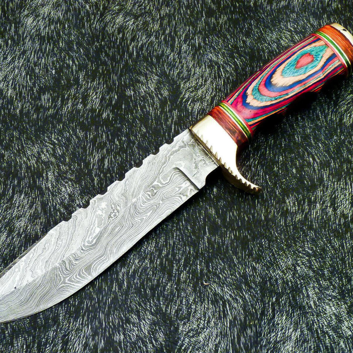 Authentic Hand Forged Damascus 12" Bowie Hunting Knife – Hard Wood Handle