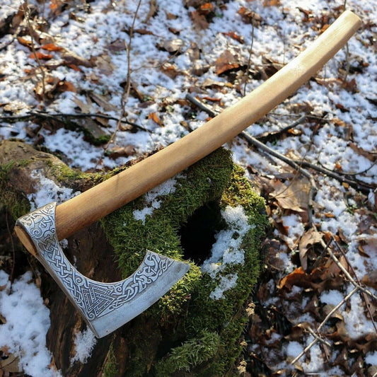 Bearded Viking Axe – Hand Forged Carbon Steel Camping Axe with Wood Handle