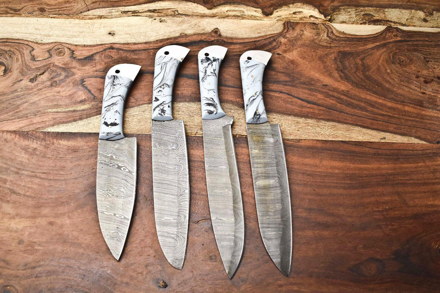 Beautiful Custom Lot of 4 Handmade Damascus Steel Blade Chef Set Kitchen Knives