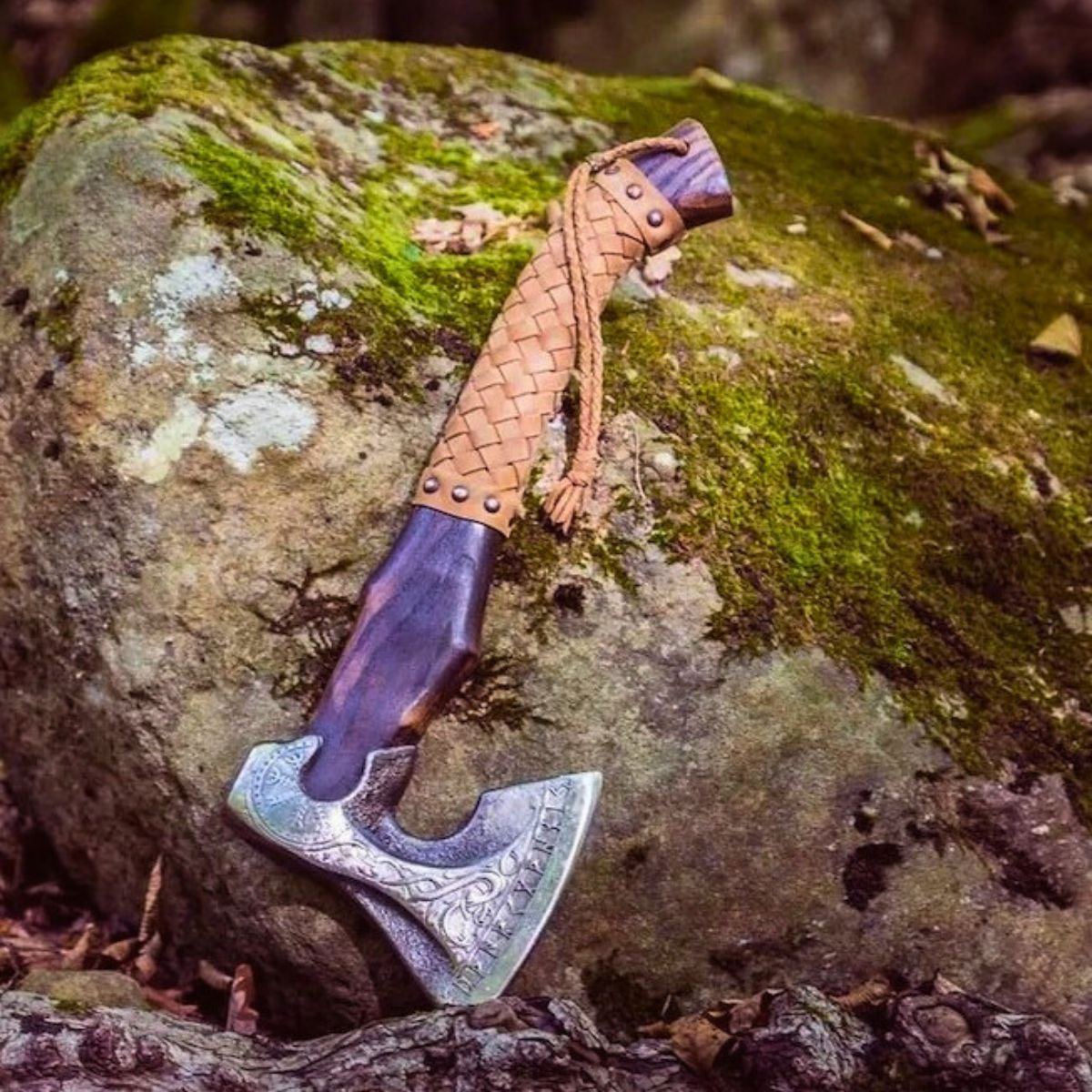 Beautiful Norse Viking Bearded Axe Handmade Carbon Steel Long Leviathan Axe with Sheath 15 Inch