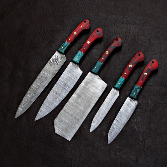 Black Beer 5-Piece Handmade Chef Knife Set – Damascus Steel Kitchen Knives