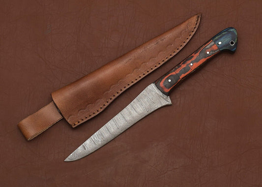 Chef Fillet Knife 8" Blade Pakka Wood Handle Sheath