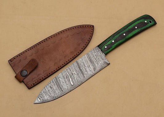 Chef Fillet Knife with Pakka Wood Handle & Leather Sheath