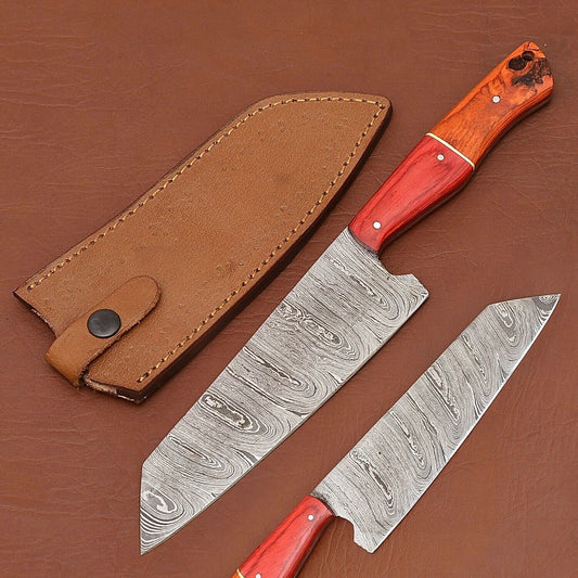 Chef Knife | 12" Kitchen Knife with Wood Handle & Leather Sheath
