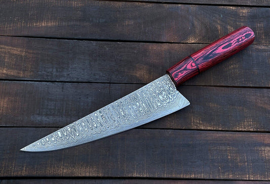 Chef Knife – Custom Handmade Damascus Steel Kitchen Knife with Wood Handle