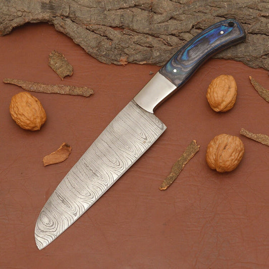 Chef Knife – Kitchen Knife with Full Tang Wood Handle & Leather Sheath