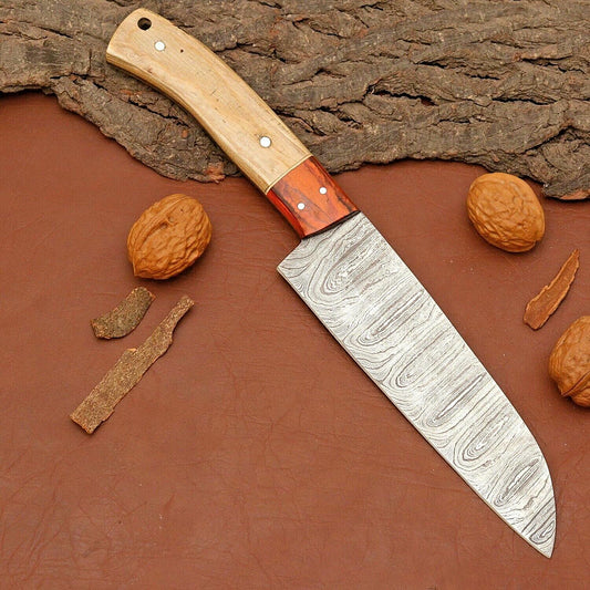 Chef Knife – Kitchen Knife with Wood Handle & Leather Sheath