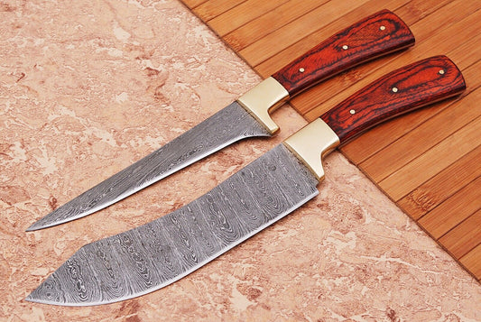 Christmas Sale – Handmade Damascus Chef Knife Set | Full Tang with Leather Case