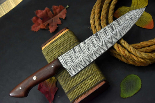 Custom 12.6" OAL Handmade Damascus Steel Chef Knife with Walnut Handle