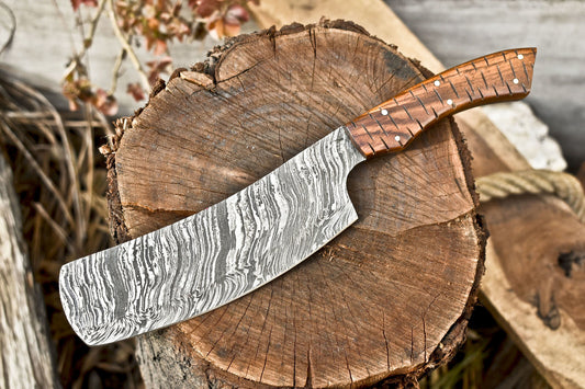 Custom Clever Chopper Chef Knife – Fire Damascus Blade with Pakka Wood Handle
