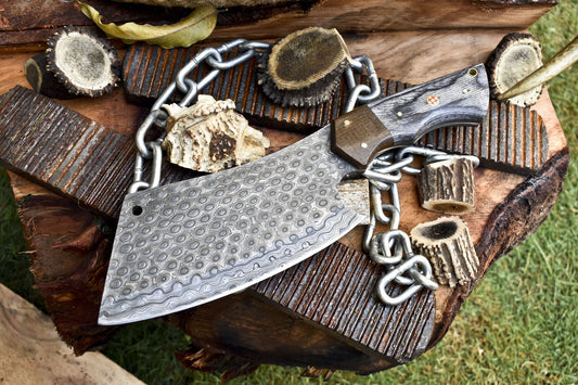 Custom Clever Chopper Chef Knife Rain Drop Damascus Hard Wood Survival