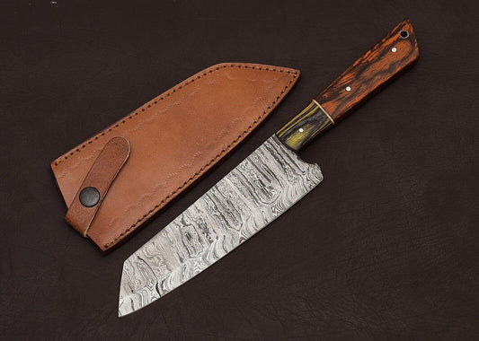 Custom Damascus Steel Chef & Hunting Knife 8" Blade with Pakka Wood Handle