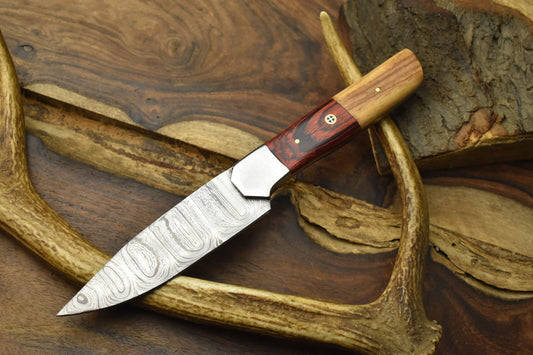 Custom Forged Chef Knife Twist Damascus Pakka Wood Steel Bolster Hunting