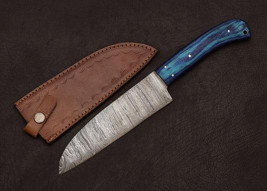 Custom Forged Damascus Steel 12" Chef Knife | Handmade Outdoor & Kitchen Knife with Pakka Wood Handle