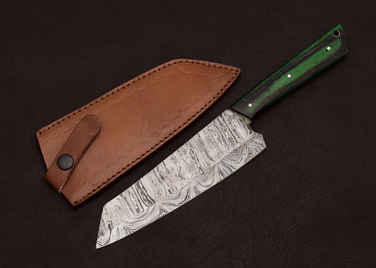 Custom Forged Damascus Steel 13" Chef Knife | Outdoor Hunting & Survival Pakka Handle