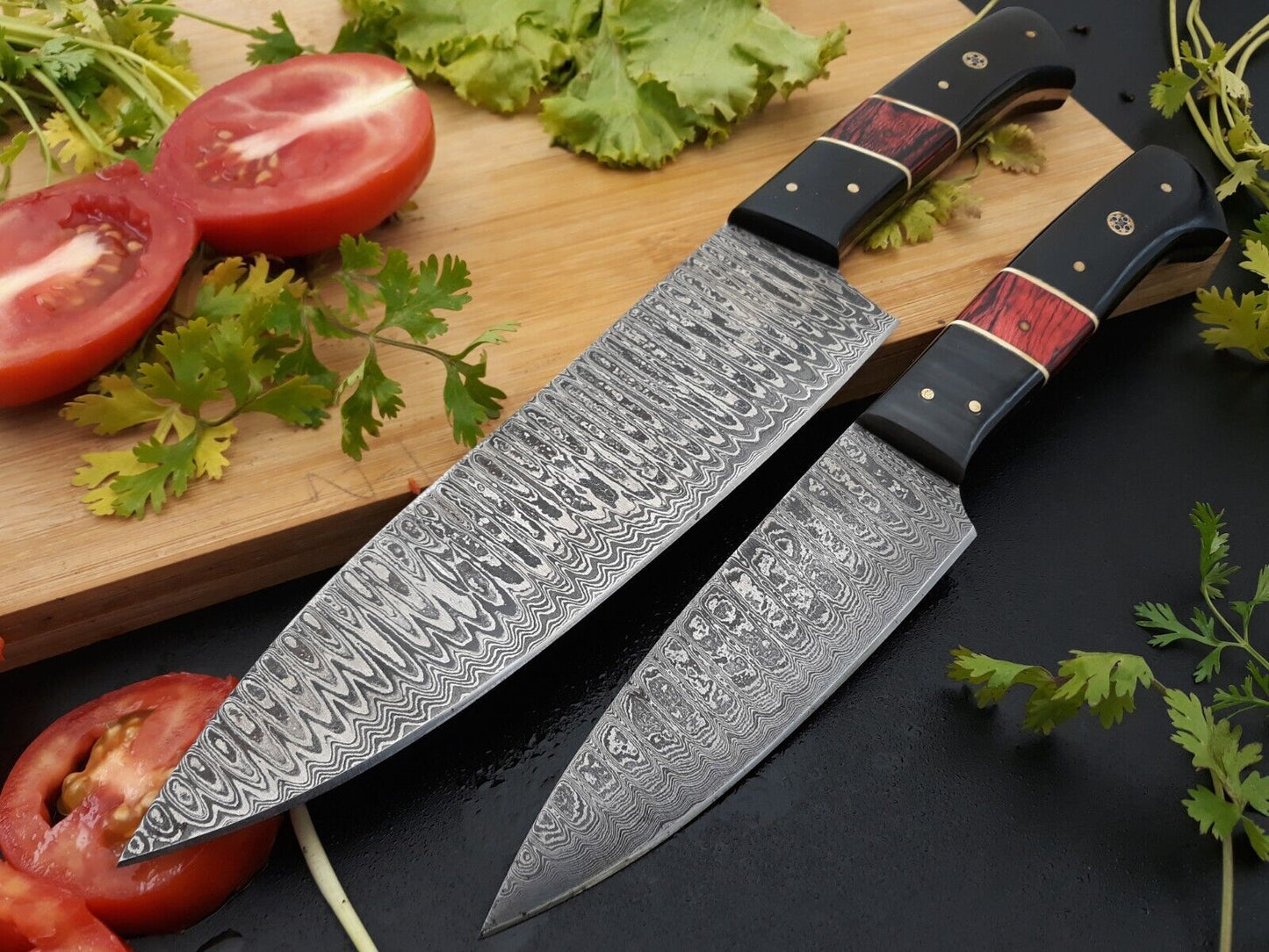 Custom Forged Damascus Steel Chef Knife Kitchen Knife Set with Sheath
