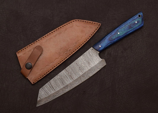 Custom Forged Damascus Steel Chef Knife | Outdoor Hunting Blade with Pakka Handle