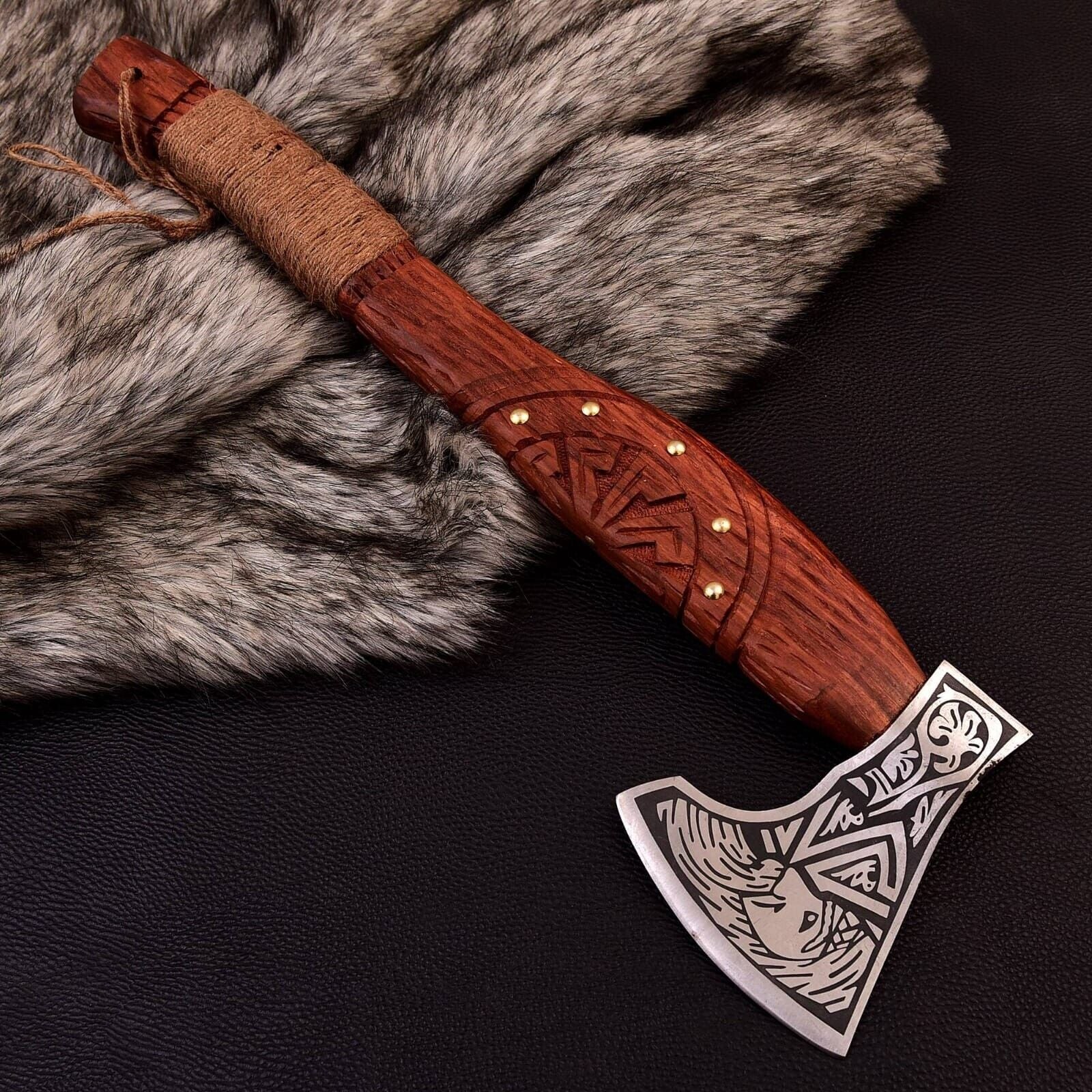 Custom Forged Viking Axe – Bearded Ragnar Nordic Hatchet with Sheath