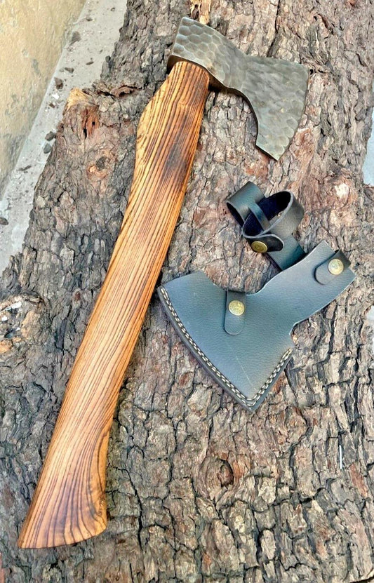 Custom Forged Viking Bushcraft Camping Axe High Carbon Steel with Leather Cover