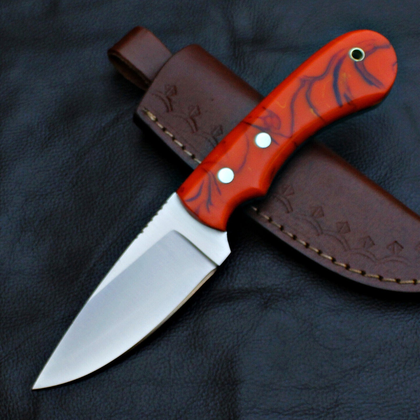 Custom Full Tang D2 Steel Skinner Knife | Hunting & EDC with Leather Sheath
