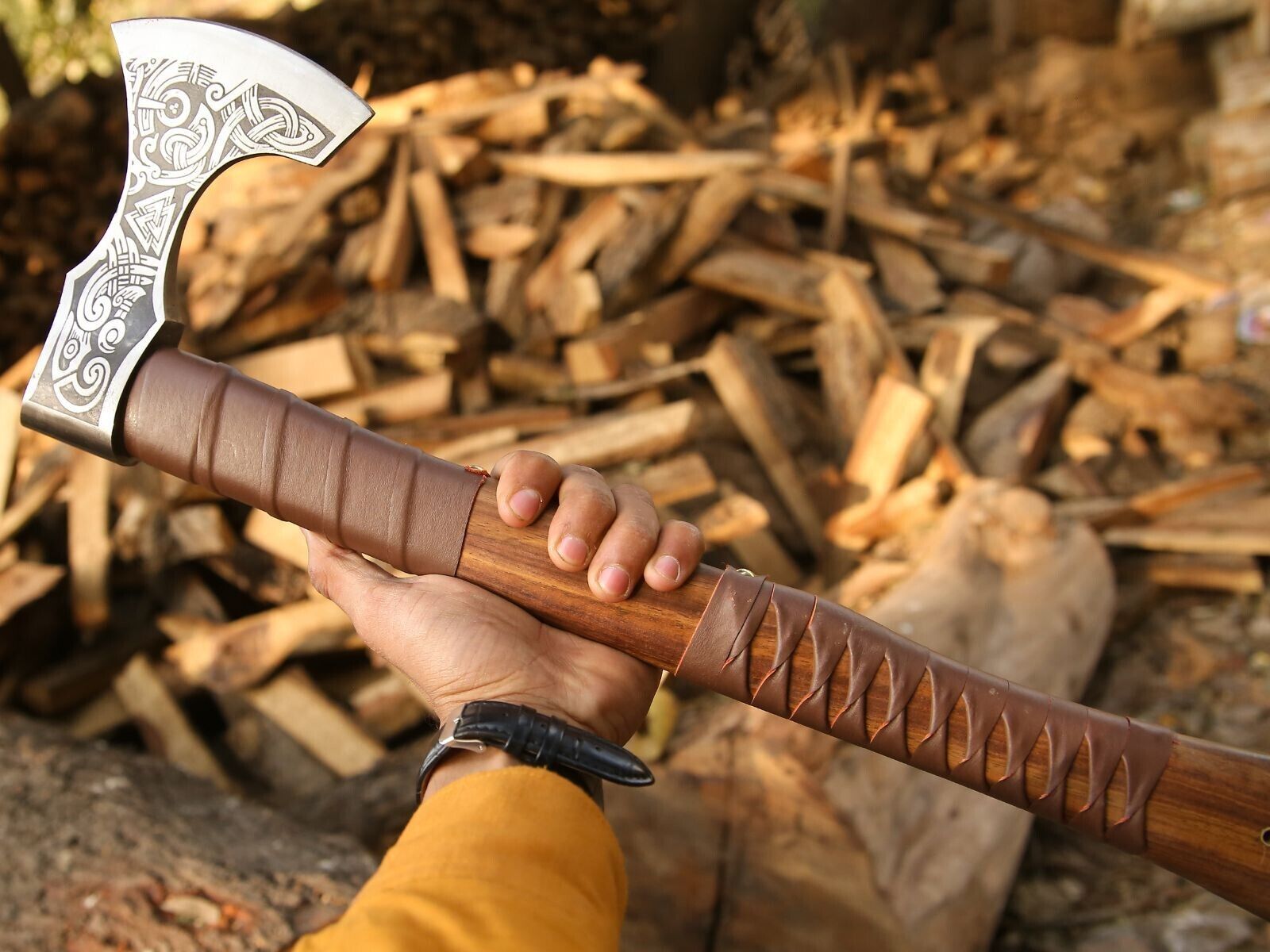 Custom Gift Forged Handmade Carbon Steel Viking Axe – Camping Hatchet with Leather Sheath