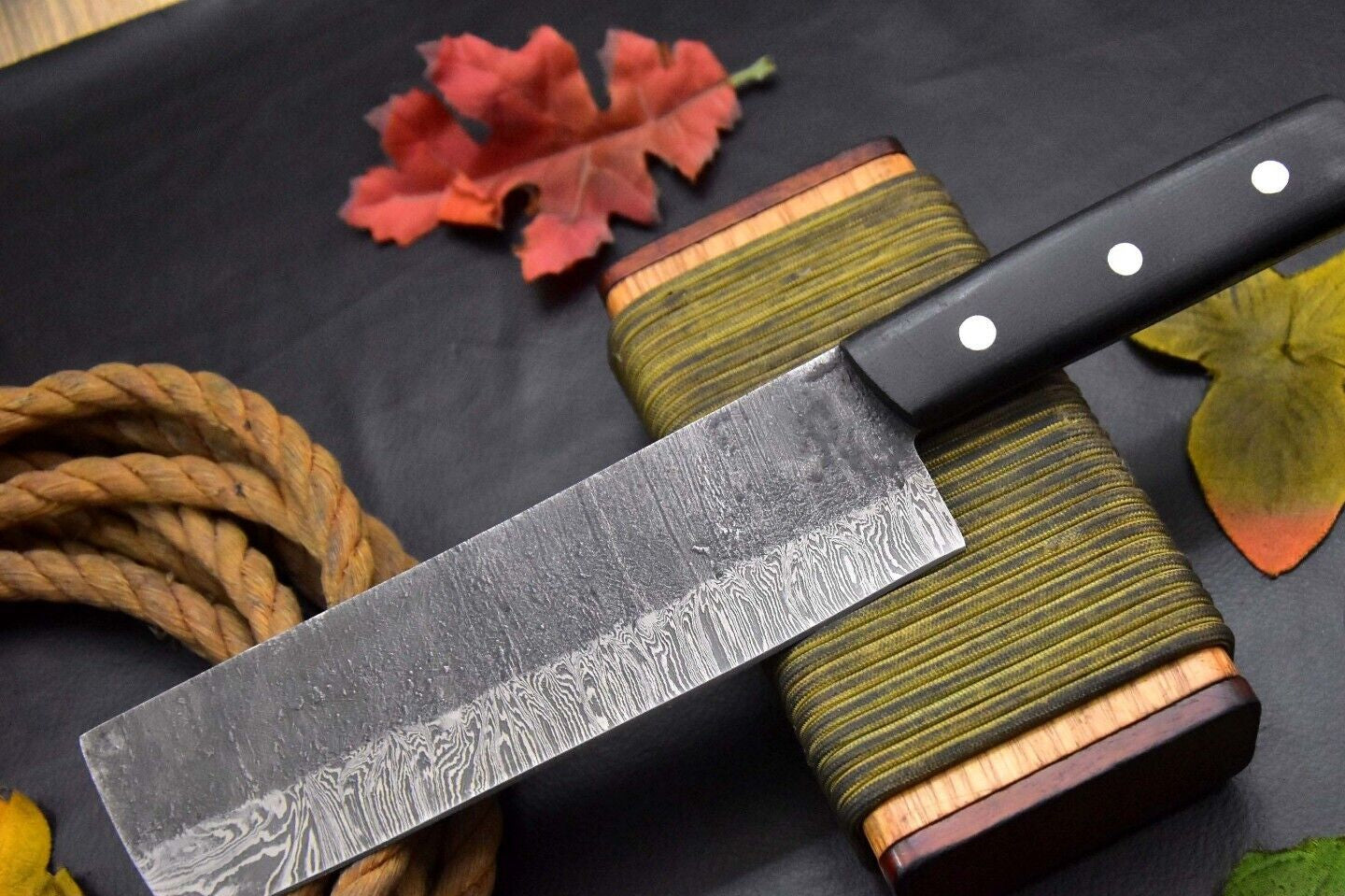 Custom Hammered Damascus Steel Chef Nakiri Knife – G-10 Micarta Handle, Hand Forged