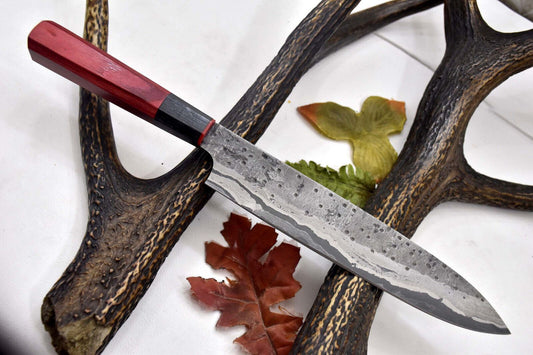 Custom Hammered San Mai Damascus Steel Chef Knife Handmade with Wooden Handle