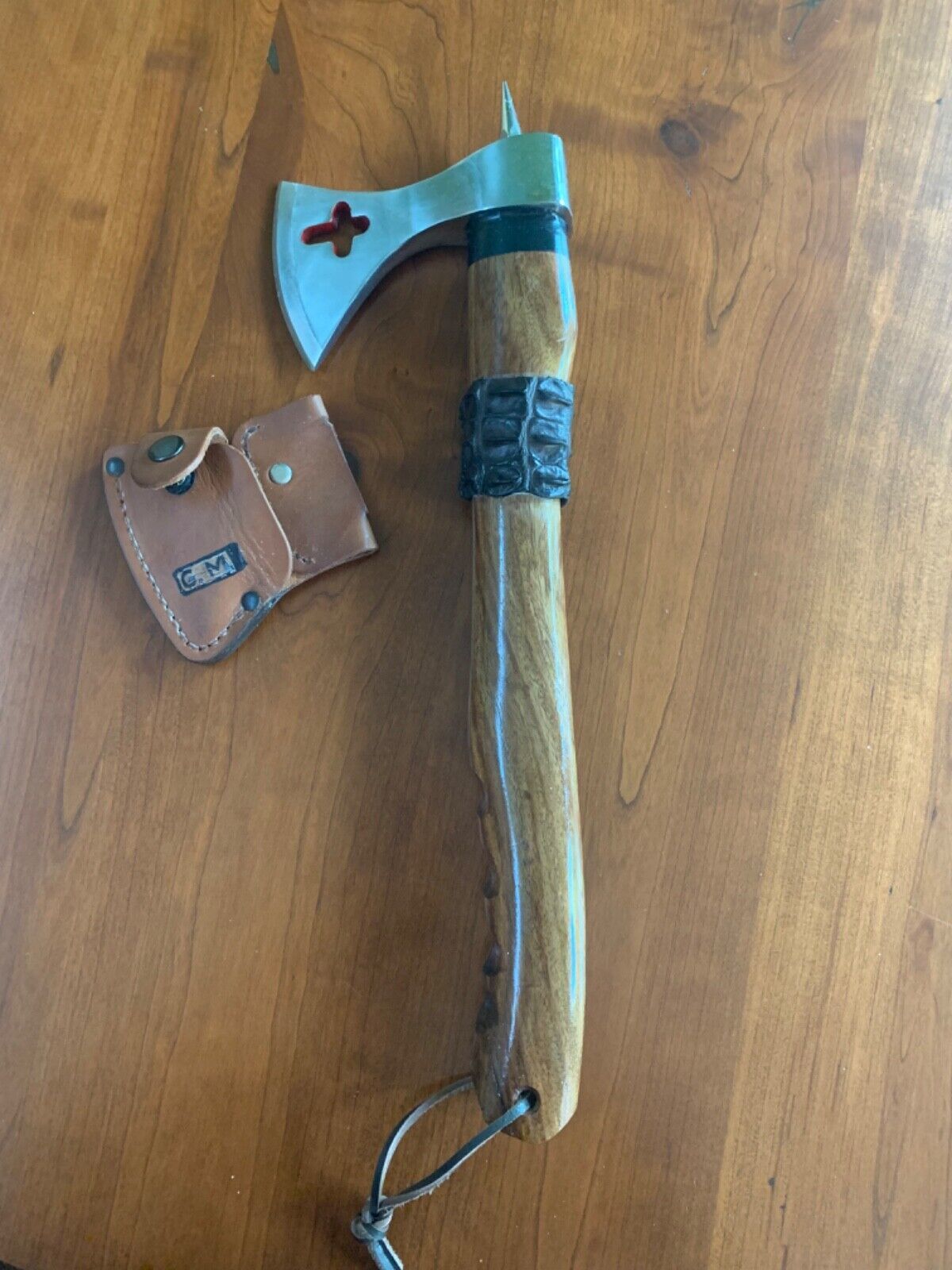 Custom Hand Forged Carbon Steel Viking Axe – 18" Hatchet Tomahawk with Burl Rosewood Handle & Leather Sheath